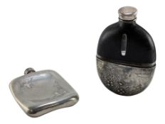 19TH/2OTH CENTURY SILVER PLATED HIP FLASK & A SHEFFIELD PEWTER HIP FLASK