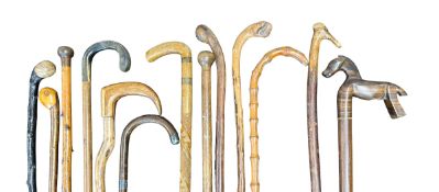 COLLECTION OF THIRTEEN WOODEN WALKING STICKS / CANES