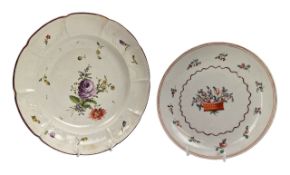 TWO ENGLISH & CONTINENTAL 18TH CENTURY HAND PAINTED PORCELAIN PLATES