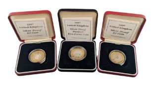 THREE 1997 UNITED KINGDOM SILVER PROOF TWO POUND COINS