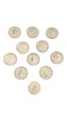 TEN KING GEORGE V SILVER HALF CROWNS