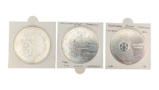 THREE PORTUGUESE SILVER ONE THOUSAND ESCUDOS COINS