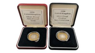 TWO 1998 UNITED KINGDOM SILVER PROOF TWO POUND COINS