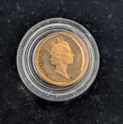 1991 QUEEN ELIZABETH II GOLD PROOF HALF SOVEREIGN