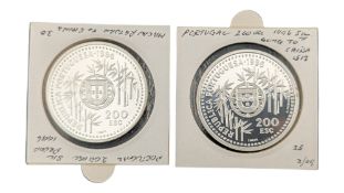 TWO 1996 PORTUGUESE SILVER TWO HUNDRED ESCUDOS COINS