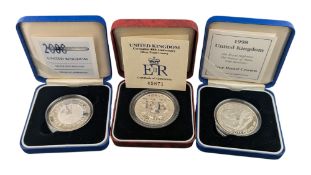 THREE UNITED KINGDOM SILVER PROOF CROWN COINS