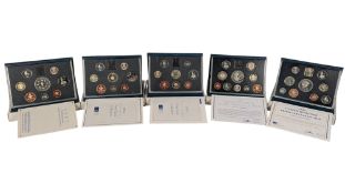 FIVE 1990S UNITED KINGDOM ELIZABETH II ROYAL MINT ANNUAL PROOF COIN COLLECTIONS
