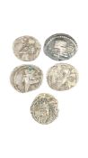 COLLECTION OF FIVE PARTHIAN EMPIRE SILVER DRACHM COINS