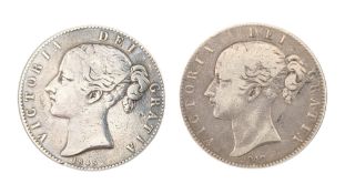 TWO QUEEN VICTORIA YOUNG HEAD SILVER CROWNS