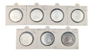 SEVEN 2001 PORTUGUESE SILVER FIVE HUNDRED ESCUDOS COINS