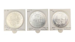 THREE PORTUGUESE SILVER ONE THOUSAND ESCUDOS COINS