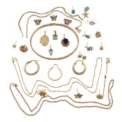 COLLECTION OF GOLD, YELLOW METAL & GEM SET JEWELLERY