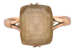 MID CENTURY 9CT GOLD SINGLE STONE CITRINE DRESS RING