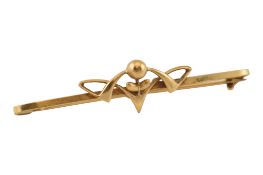 18CT GOLD ART NOUVEAU BAR BROOCH PIN