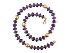 9CT GOLD & AMETHYST BEAD NECKLACE