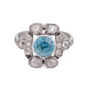 HALLMARKED PLATINUM ART DECO ZIRCON & DIAMOND PANEL RING