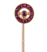 ART DECO RUBY TARGET STICK LAPEL PIN & CARTIER BOX