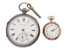 A VICTORIAN HALLMARKED SILVER POCKET WATCH & FOB WATCH