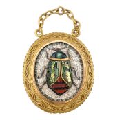 19TH CENTURY GOLD MICRO MOSAIC SCARAB BEETLE NECKLACE PENDANT