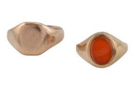 TWO HALLMARKED 9CT GOLD SIGNET RING