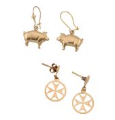 PAIR OF 9CT GOLD MALTESE CROSS EARRINGS & OTHERS