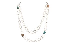 HALLMARKED 9CT GOLD & TURQUOISE RING LINK NECKLACE