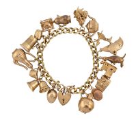 1970S HALLMARKED 9CT GOLD CHARM BRACELET & CHARMS