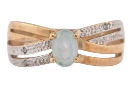 HALLMARKED AQUAMARINE & DIAMOND RING