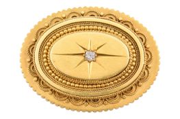19TH CENTURY GOLD OVAL DIAMOND SET BROOCH PIN