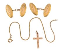 PAIR OF 15CT GOLD CUFFLINKS WITH 9CT GOLD JEWELLERY