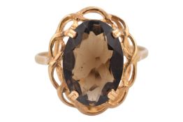 HALLMARKED 9CT GOLD SMOKEY QUARTZ RING