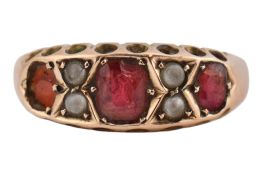 EDWARDIAN HALLMARKED 9CT GOLD PEARL & GEM SET RING