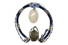 A COLLECTION OF NEPHRITE & ENAMEL SET JEWELLERY