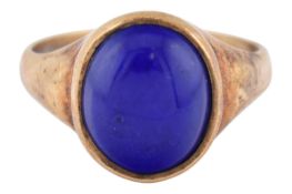 HALLMARKED 9CT GOLD LAPIS LAZULI SIGNET RING