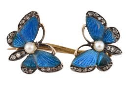 19TH CENTURY ENAMEL & DIAMOND BUTTERFLY BROOCH PIN