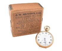 1930S HALLMARKED 9CT GOLD J W BENSON POCKET WATCH