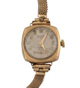 HALLMARKED 9CT GOLD CASED ROTARY WATCH ON ROLLED GOLD STRAP