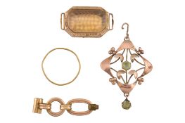 COLLECTION OF 9CT GOLD PENDANT & WATCH CASE WITH RING