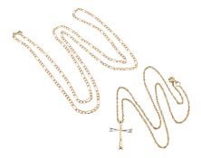 TWO HALLMARKED 9CT GOLD NECKLACE CHAINS & PENDANT