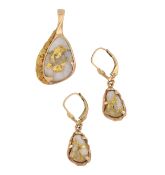 14CT GOLD AND QUARTZ PENDANT & EARRING SUITE