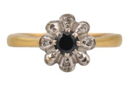 18CT GOLD SAPPHIRE & DIAMOND HALO RING