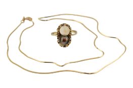 14CT GOLD & PEARL COCKTAIL RING & 14CT GOLD NECKLACE