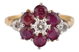 18CT GOLD RUBY & DIAMOND CLUSTER RING