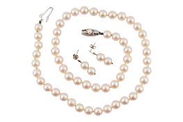MIKIMOTO 14CT GOLD & CULTURE PEARL NECKLACE & EARRINGS