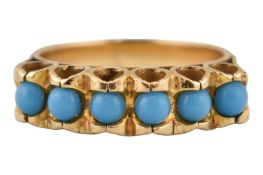 MID CENTURY 18CT GOLD & TURQUOISE SIX STONE RING