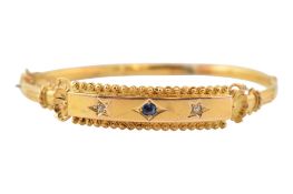 VICTORIAN 15CT GOLD SAPPHIRE & DIAMOND BANGLE