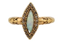 EDWARDIAN 18CT GOLD OPAL & DIAMOND NAVETTE RING