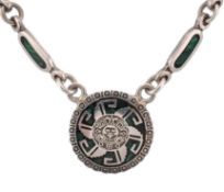 MEXICAN SILVER & MALACHITE PENDANT NECKLACE
