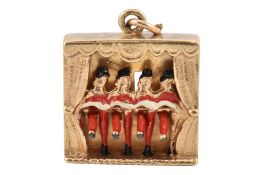 GOLD ENAMEL DECORATED FOLIES BERGERE CAN-CAN CHARM