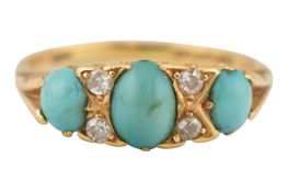EDWARDIAN HALLMARKED 18CT GOLD DIAMOND & TURQUOISE RING